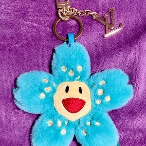 Blue Vivienne LV Flower Plush Keychain